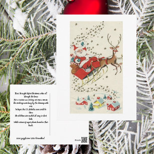 Cartão Postal Red Vintage Santa Claus Flying Reindears