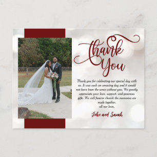 Cartão Postal Red Wedding Bokeh Obrigado Nota Cartão-postal