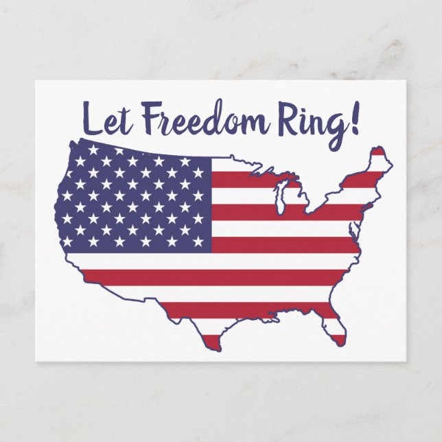 Cartão Postal Red White Blue American Flag Let Freedom Ring (Frente)