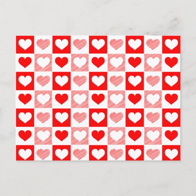 Cartão Postal Red White Love hearts Valentine's Day  (Frente)