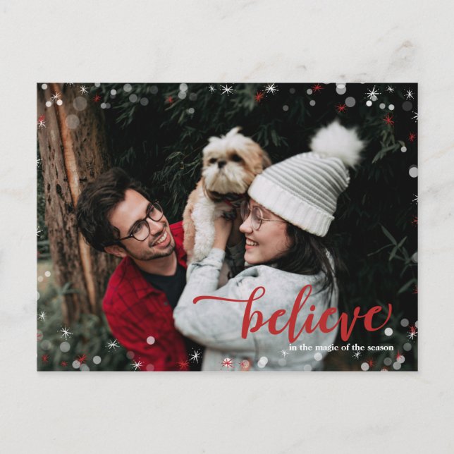 Cartão Postal Red & White Sparkle Acredita no Natal Mágico (Frente)