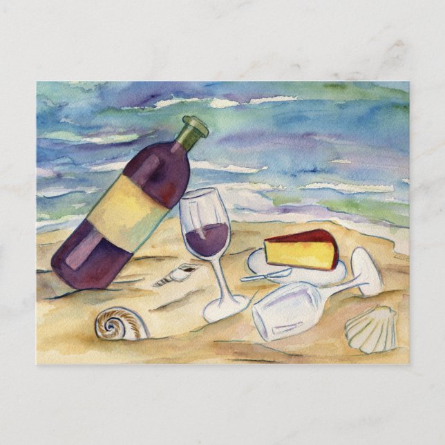 Cartão Postal Red Wine and Cheese Beach Party Postcards (Frente)