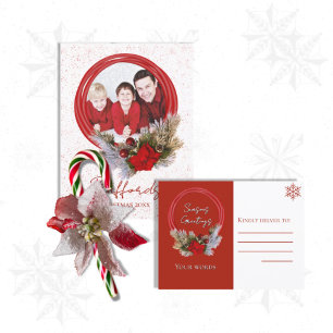 Cartão Postal Red Wreath on White Photo Postcard