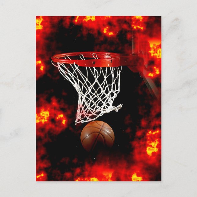 Cartão Postal Rede de Basquete, Ball & Flames (Frente)