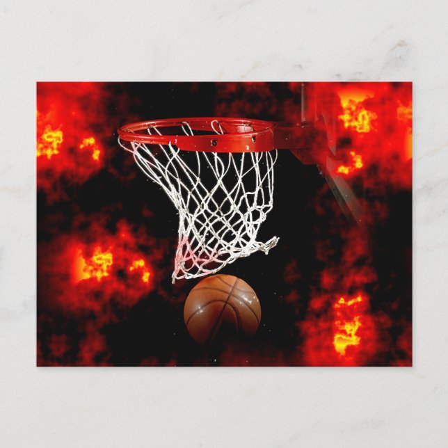 Cartão Postal Rede de Basquete, Ball & Flames (Frente)