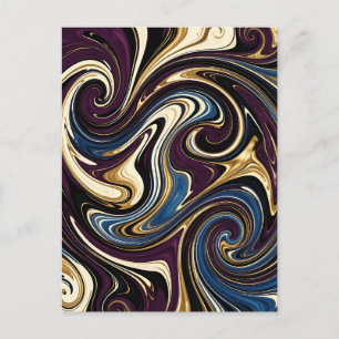 Cartão Postal Redemoinho Mármore Roxo Dourado Azul Abstrato