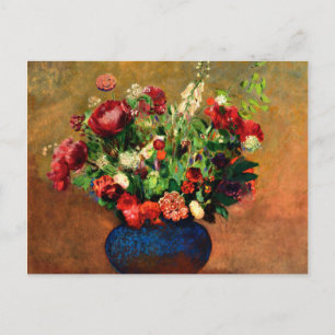 Cartão Postal Redon - Poppies e Sweet William num Vaso Azul