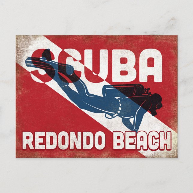 Cartão Postal Redondo Beach Scuba Diver - Retro Azul (Frente)