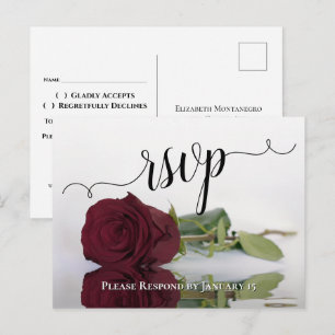 Cartão Postal Refletindo RSVP de Casamento Elegante Rosa Burgund