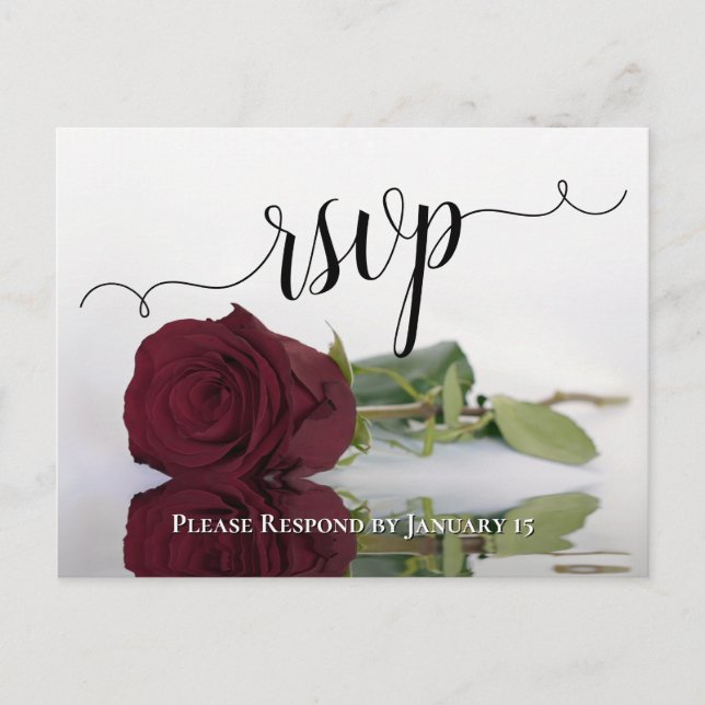 Cartão Postal Refletindo RSVP de Casamento Elegante Rosa Burgund (Frente)
