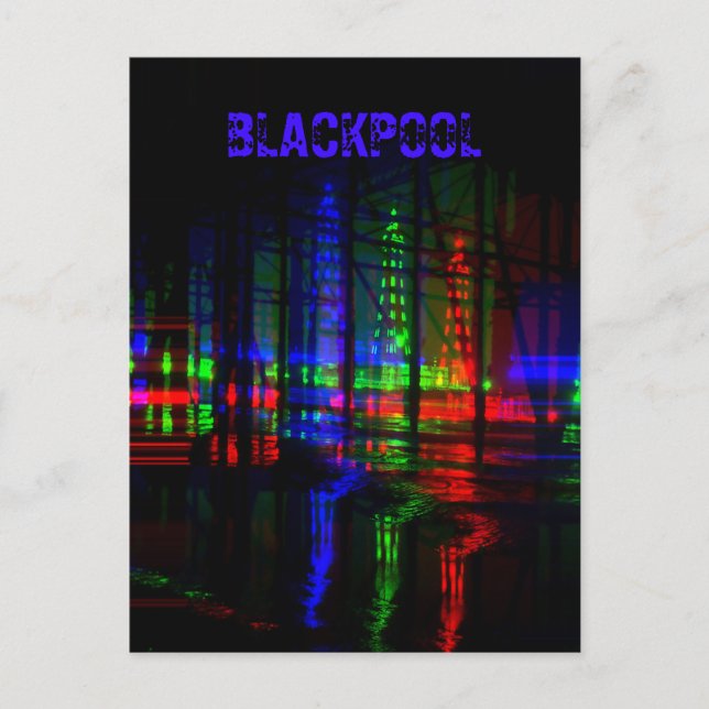 Cartão Postal Reflexão de água em torre Blackpool, Vermelho, Ver (Frente)