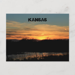 Cartão Postal Reflexão do Kansas Sunset. Placa de posto.