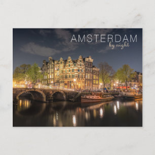 Cartão Postal Reflexo das Luzes da Cidade Amsterdam à Noite Foto