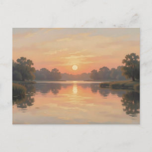 Cartão Postal Reflexo do Lago na Hora Dourada Impressionista