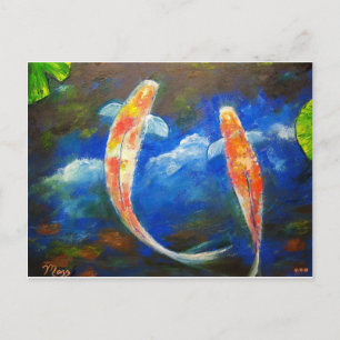 Cartão Postal Reflexões em Nuvem de Peixes Koi
