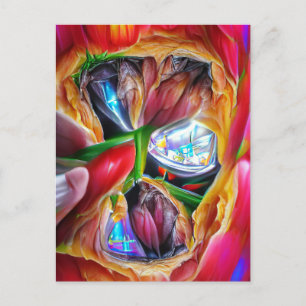 Cartão Postal Reflexões Vibrantes de Tulipas de Abstrato