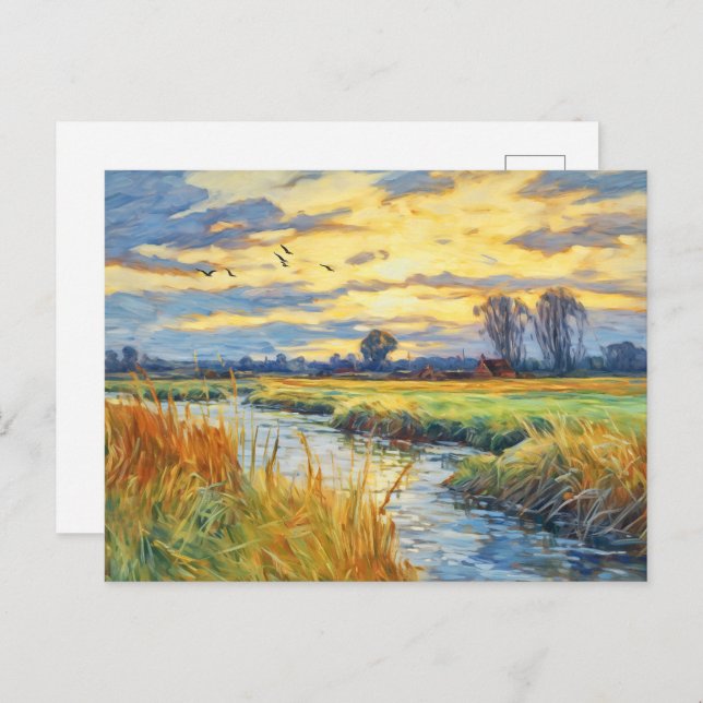 Cartão Postal Reflexos do pôr do sol no rio Havel (Frente/Verso)