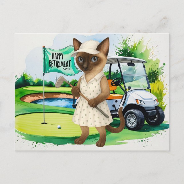 Cartão Postal Reforma de golfe para amantes de gatos siameses (Frente)