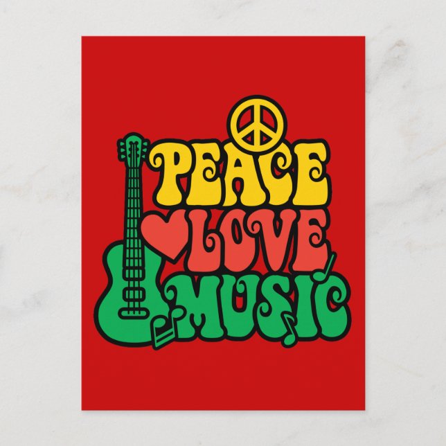 Cartão Postal Reggae Peace Love Music (Frente)