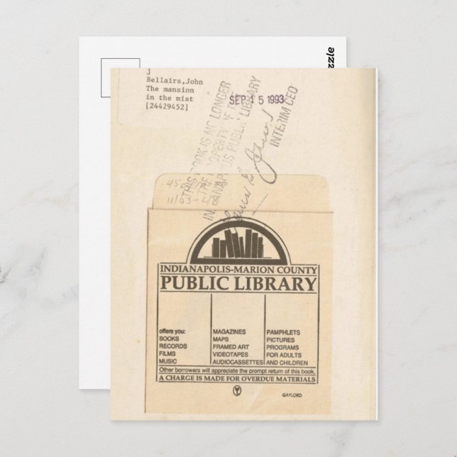 Cartão Postal Registro, Leitor, Ex-Cartão de Saída da Biblioteca (Frente/Verso)