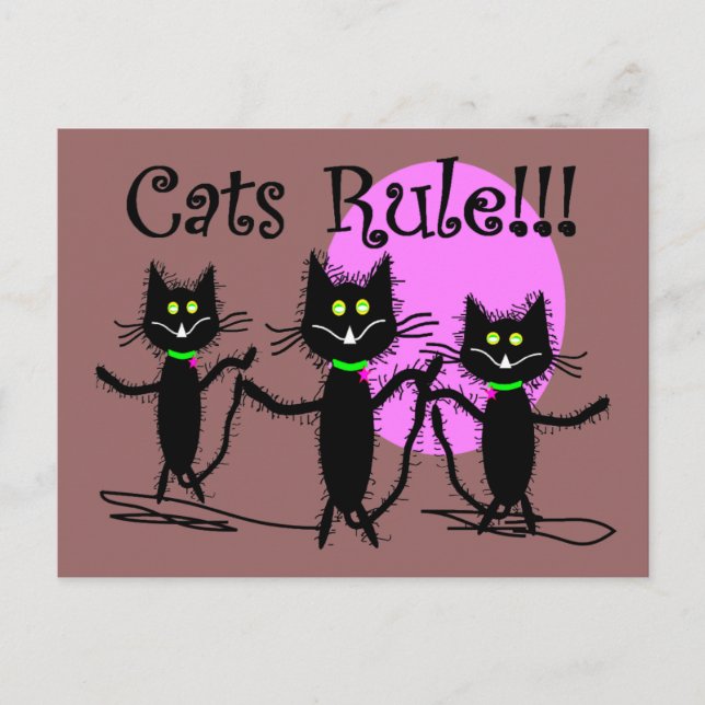 Cartão Postal Regra dos Gatos!!  Design de Gato Negro..adorável (Frente)