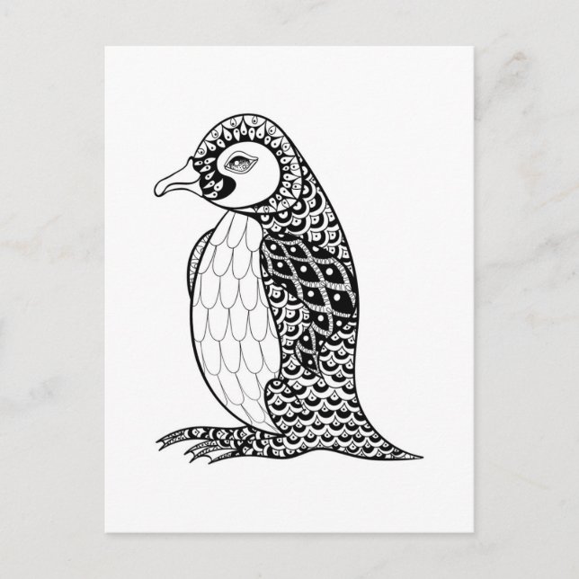 Cartão Postal Rei Artístico Penguin Zendoodle (Frente)