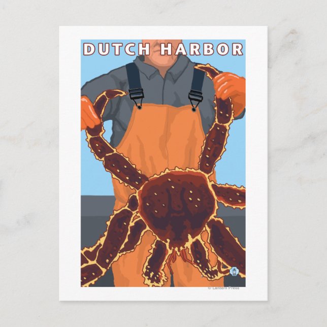 Cartão Postal Rei Caranguejo Pescador - Porto Neerlandês, Alasca (Frente)