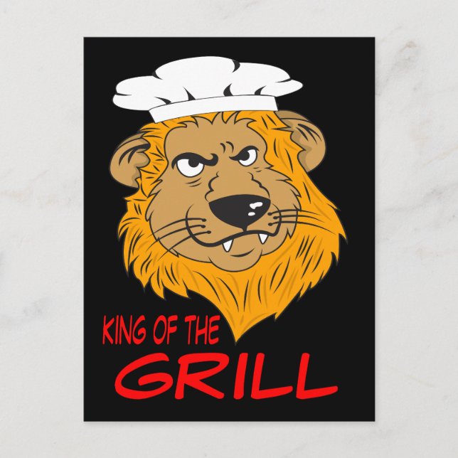 Cartão Postal Rei da Grelha, Cabeça de Leão Zangado, Divertido  (Frente)