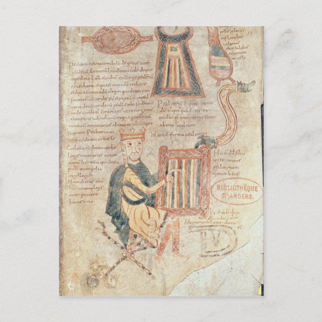 Cartão Postal Rei David tocando um psaltero de um saltador (Frente)