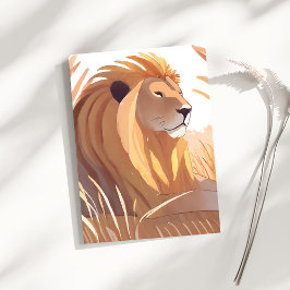 Cartão Postal Rei Leão | Leão Macho Natureza Animal Aquarela