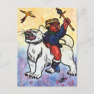 Cartão Postal rei menino aquarela cavalga o poder da pantera bra