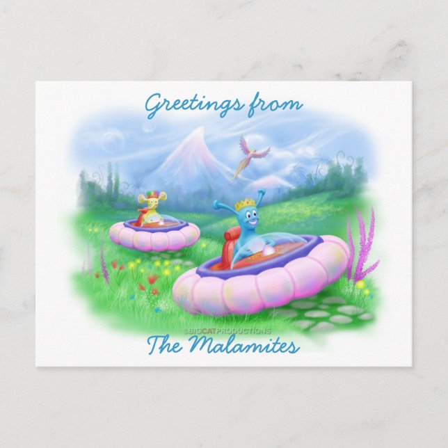 Cartão Postal Rei Monty e Príncipe Marvin nos trenós (Frente)