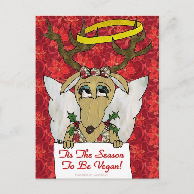 Cartão Postal Reindeer Angel Tis A Época de Ser Vegan (Frente)