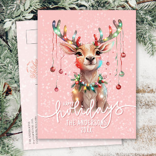 Cartão Postal Reindeer bonito e Luzes de Natal