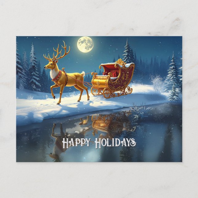 Cartão Postal Reindeer Christmas Sleigh Holiday Postcard (Frente)