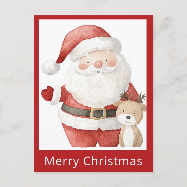 Cartão Postal Reindeer de Papais noeis de Aquarela de Natal Simp (Frente)