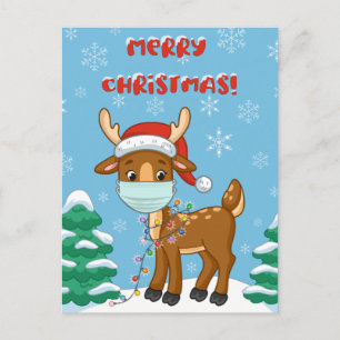 Cartão Postal Reindeer Vestindo Uma Máscara Para O Natal
