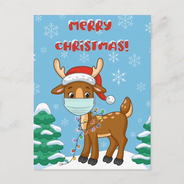 Cartão Postal Reindeer Vestindo Uma Máscara Para O Natal (Frente)