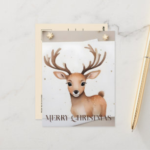 Cartão Postal Reindeer Watercolor