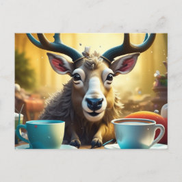 Cartão Postal Reindet no café pronto para passear no Natal
