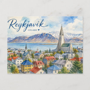 Cartão Postal Reiquiavique Islândia souvenir aquarela