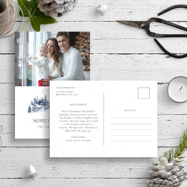 Cartão Postal Relatório anual da família Blue Christmas Winter P (Criador carregado)