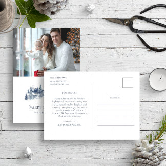 Cartão Postal Relatório Anual da Família Natal Azul Inverno Foto