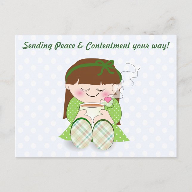 Cartão Postal Relaxe! Garota Kawaii Bonita Relaxando com Chá / C (Frente)