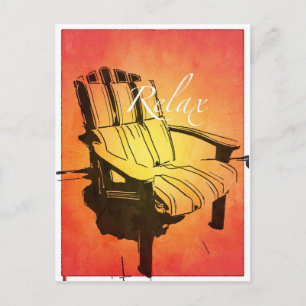 Cartão Postal Relaxe Red Orange Adirondack Cadeira Summer Beach