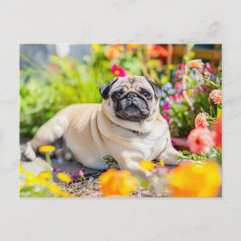 Cartão Postal Relaxing Pug Chilling in Garden Space