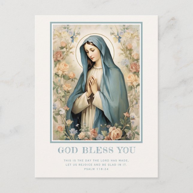 Cartão Postal Religiosa Abençoada Mãe Mary Católica Floral (Frente)