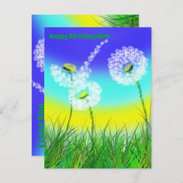 Cartão Postal Relógio de Erva de Dandelion, Mãe Aniversário, Car (Frente/Verso)