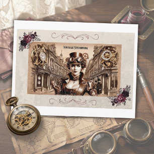 Cartão Postal Relógio de Óculos de Mulher Vintage Steampunk Cart