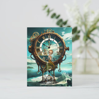 Cartão Postal Relógio do mar com galos fantásticos